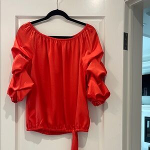 Vince Camuto Vibrant Orange Off-Shoulder Blouse with ruffled sleeves